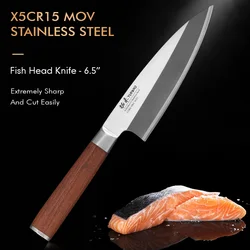 TURWHO 160mm Fish Head Knife X5Cr15MoV High Carbon Stainless Steel Kitchen Knives Japanese Filleting Sashimi Sushi Salmon Knife