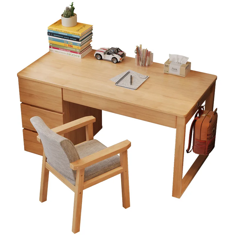 

Solid wood study table, modern simplicity, office computer desk, bookcase integrated