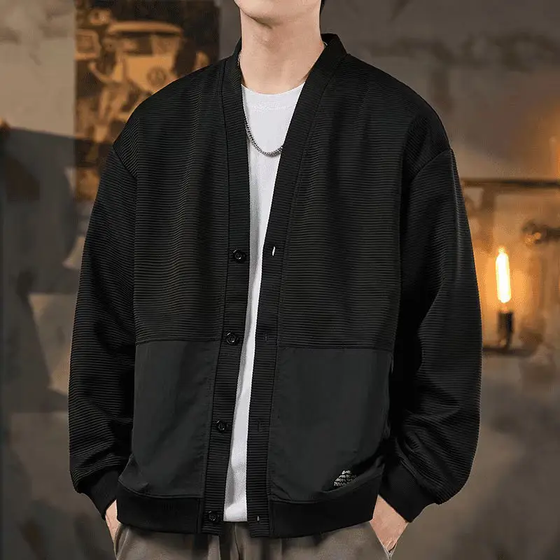 Men's Striped Open Front Cardigan Sweatshirt Casual Loose Fit Single Breasted Shawl Collar Long Sleeve Spring Autumn Daily Wear