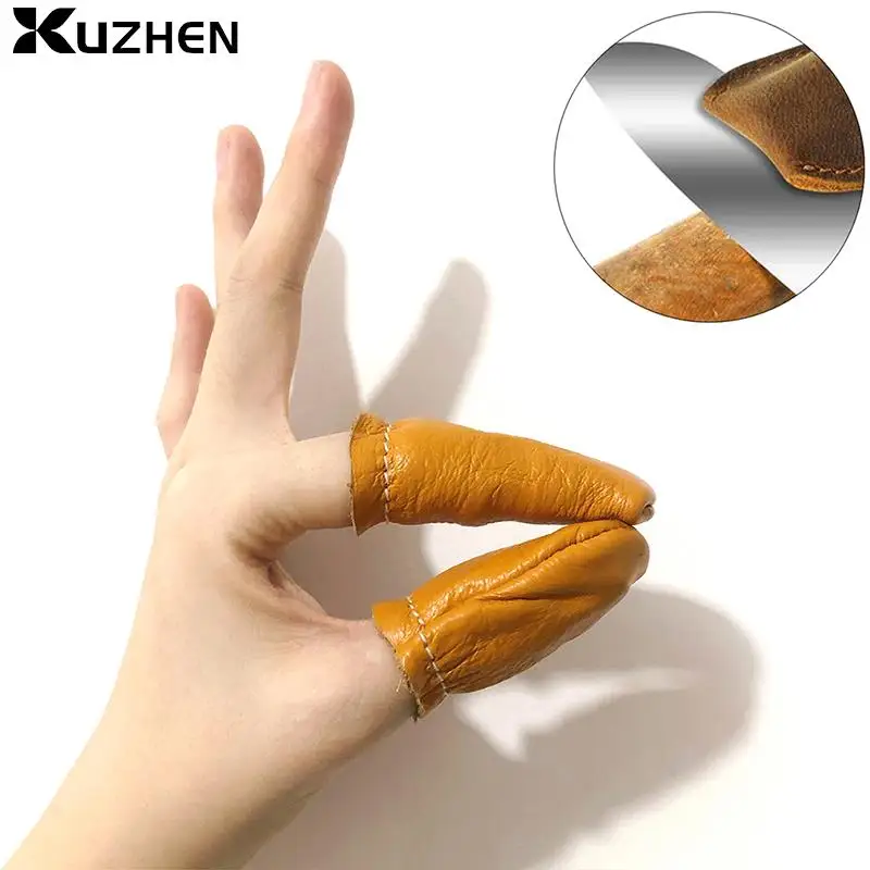 Cowhide Finger Cots Leather Finger Protectors Cowhide DIY Handmade Finger Cots Random Color Index Thimble Protector Sewing Tools