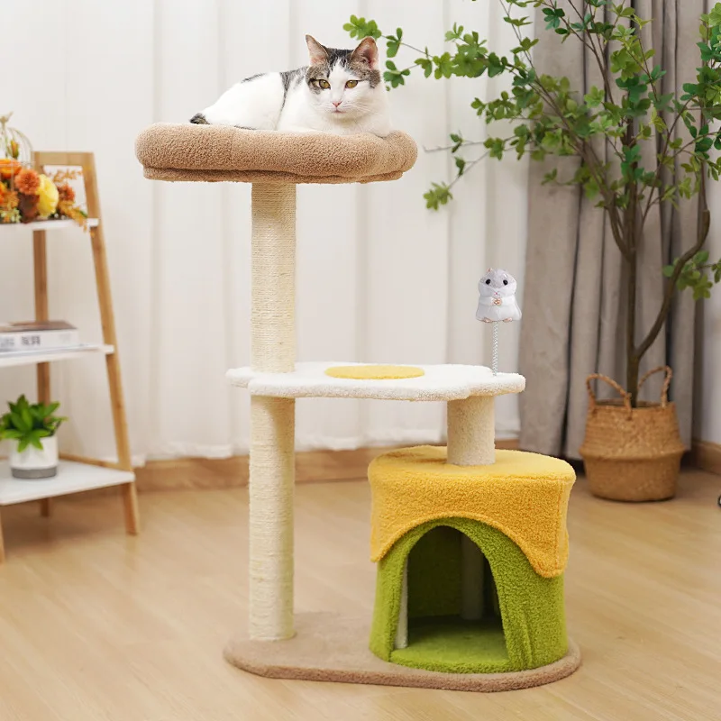 Cat Climbing Frame with Large Sisal Jumping Platform, Litter Tree Tower Shelf, Cat Toys, Pet Supplies, Toast Omelette