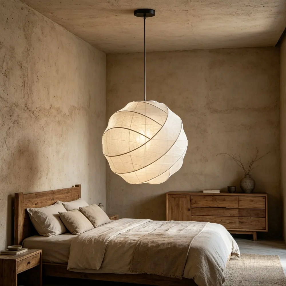 Wabi Sabi Silk Led Pendant Lamps Living Dining Room Bedroom Chandeliers Home Decor Minimalist Hanging