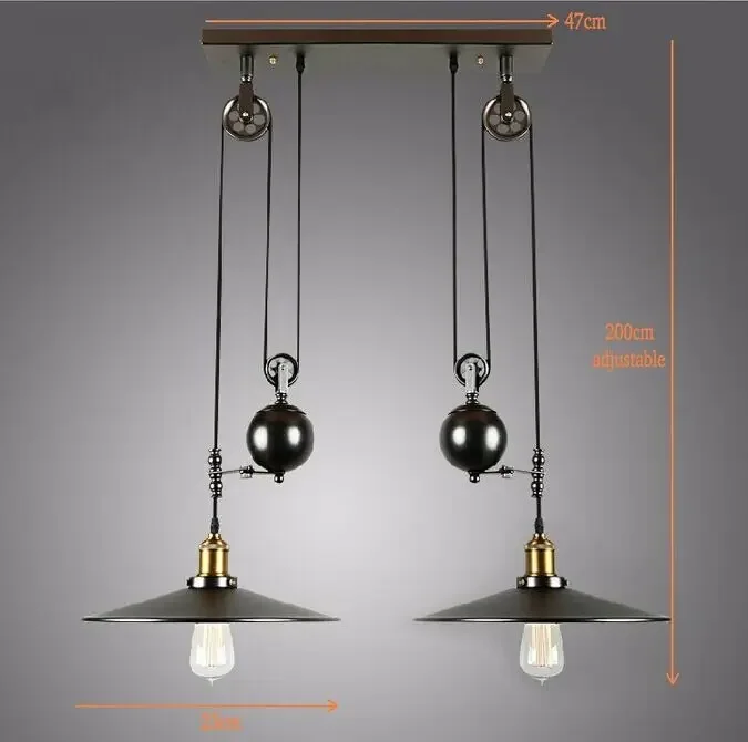 Ceiling Lights Vintage American Country Loft Edison Wheel Light Lifting Lights Industrial Pulley Light Adjustable Lamp Bar Decor