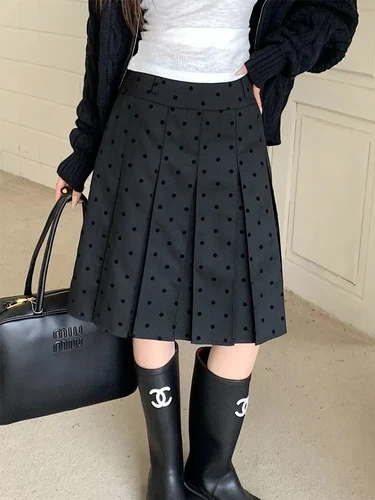 Imagen 2 del producto Falda plisada de lunares para mujer, faldas acampanadas de cintura alta, pantalón corto informal a la moda, ropa de estilo coreano