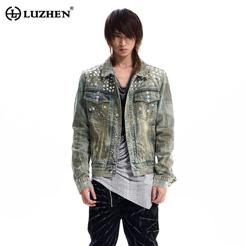 LUZHEN 2026 New Trendy Vintage Style Wornout Washed Niche Design Denim Jacket Men's Fashion Handsome Original Male Coat JY9020