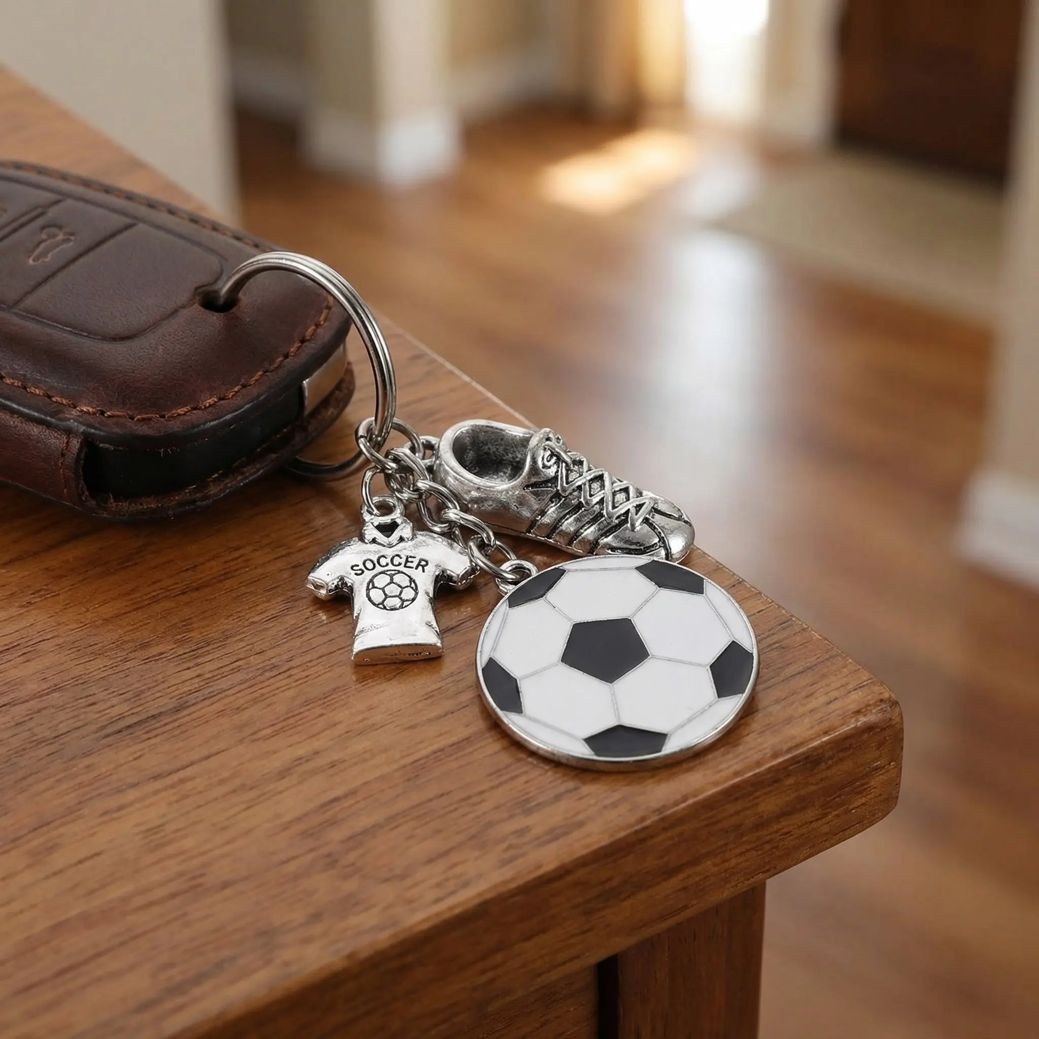 24Pcs Soccer Keychains Mini Football Shoe Hollowed Design Fan Souvenirs Soccer Party Favors Portable Bag Charms