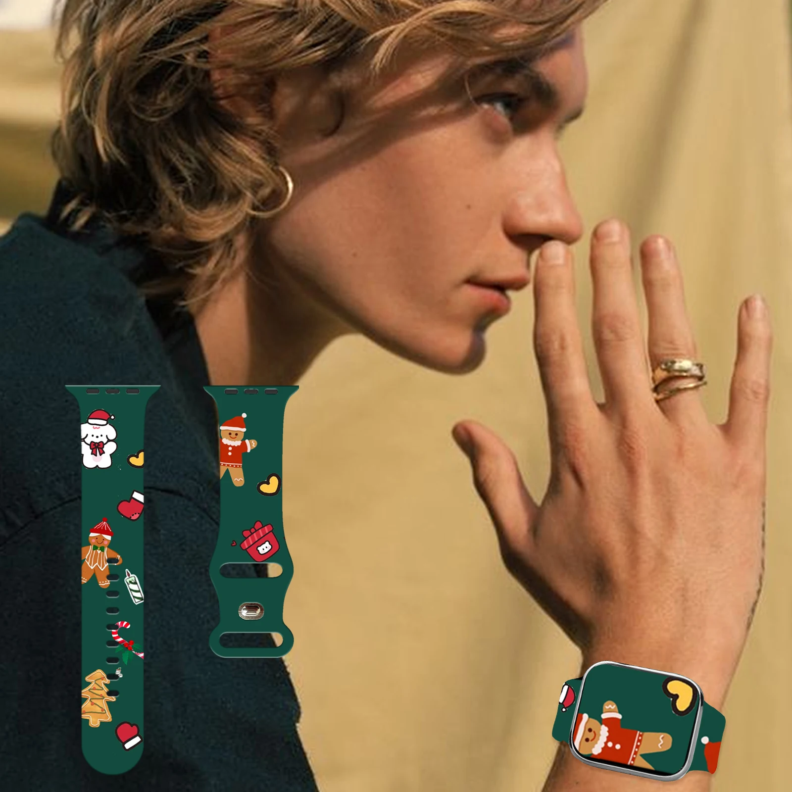 Christmas Love Song Print Strap for iWatch 11 10 9 8 7 Silicone Band Replaceable Bracelet for Apple Watch 46mm 44mm 42mm 41mm