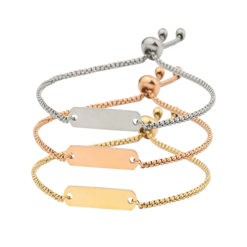 10Pcs 11.5cm Adjustable Stainless Steel Bar Charm Bracelets for Women Mirror Polish Stamping Blank Jewelry