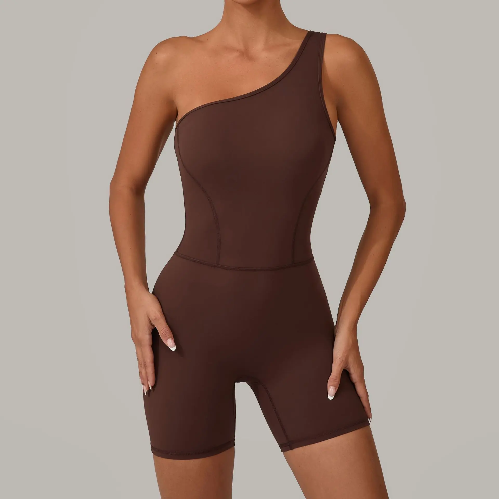 

One Shoulder Women Sports Jumpsuit Sleeveless Yoga Rompers Backless Sportswear Women Workout One Piece Bodysuits Female