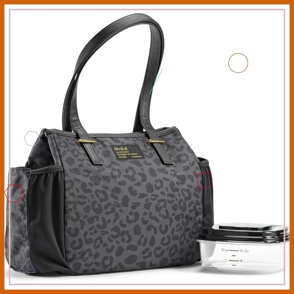 

Insulated Lunch Bag for Women, Stain-Resistant Large Tote with Container, Lightweight Work Lunch Box in Cheetah Print