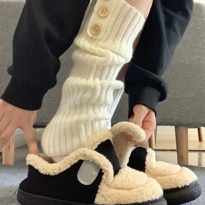 Button Socks Women's Autumn and Winter Thick Snow Boots Leg Covers Warm Pile Socks New Absorb Sweat Coffee Colored Mid Leg Socks
