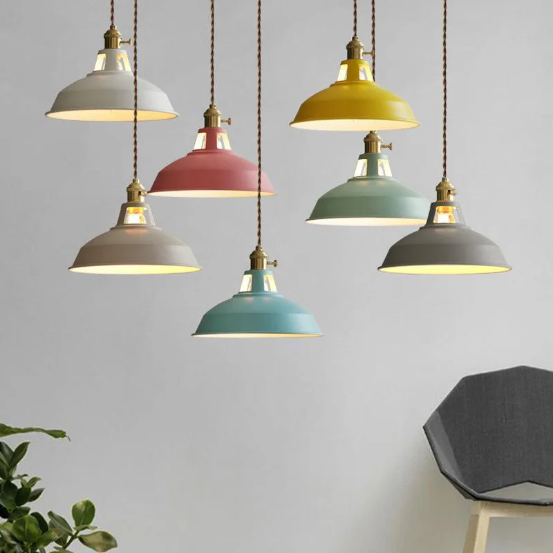 Iron Pendant Light dia 26cm Colorful Restaurant Kitchen Home Ceiling Lamp Vintage Hanging Light Lampshade Room Decorative Lamps