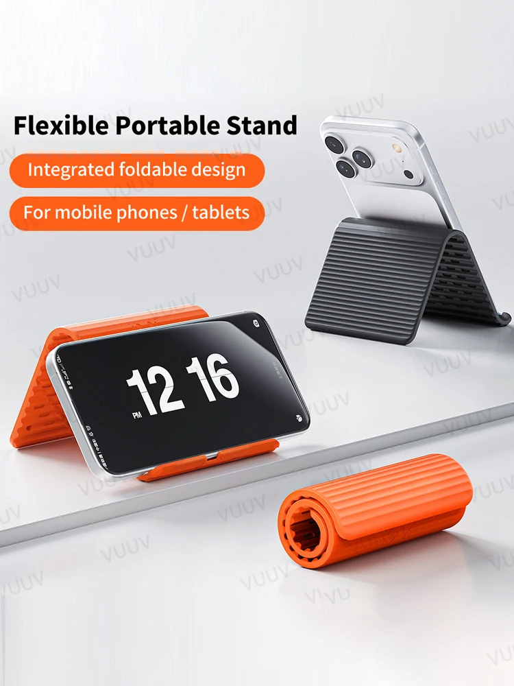 Flexibler Silikon-Handyhalter, für Schreibtisch & Reisen, Flugzeug-Tischplatte, Biegbarer Desktop-Ständer, Universeller Tragbarer Halter in 4 Farben