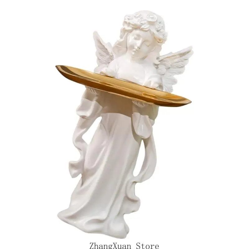 Elegante, weiße Engel-Figur aus Harz, dekoratives Schmucktablett für Kaminsims oder Regale, 3XUF. – Detail 8
