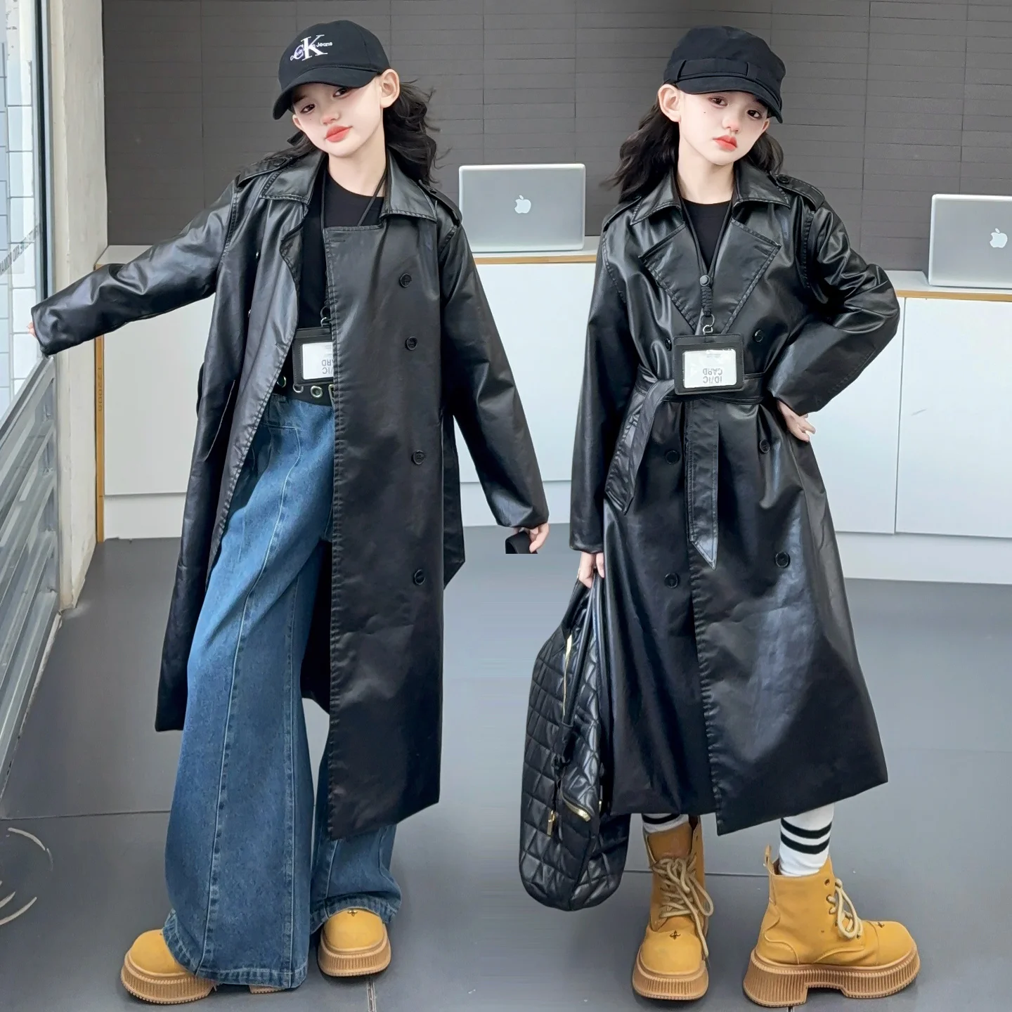 

2025 Autumn New Girls Clothing PU Leather Jacket for Girls Korean Trendy Cool Autumn Simple Windbreaker