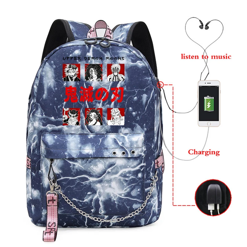 Grand sac à dos dessin animé Demon Slayer Kawaii, avec Usb, pour adolescents et étudiants, sac de voyage, pour garçons et filles