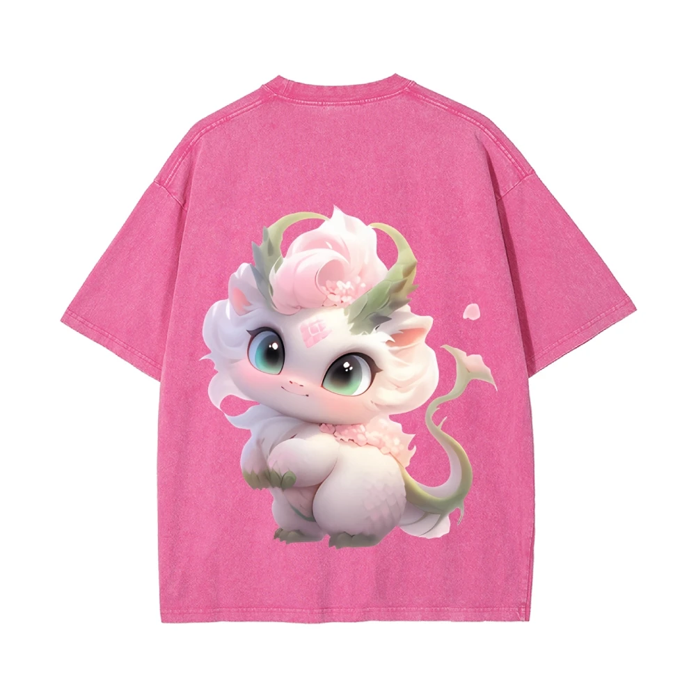 

Промытая футболка, милый графический принт мифического существа, причудливый фэнтезийный дизайн, повседневная футболка с короткими рукавами, модная уличная футболка