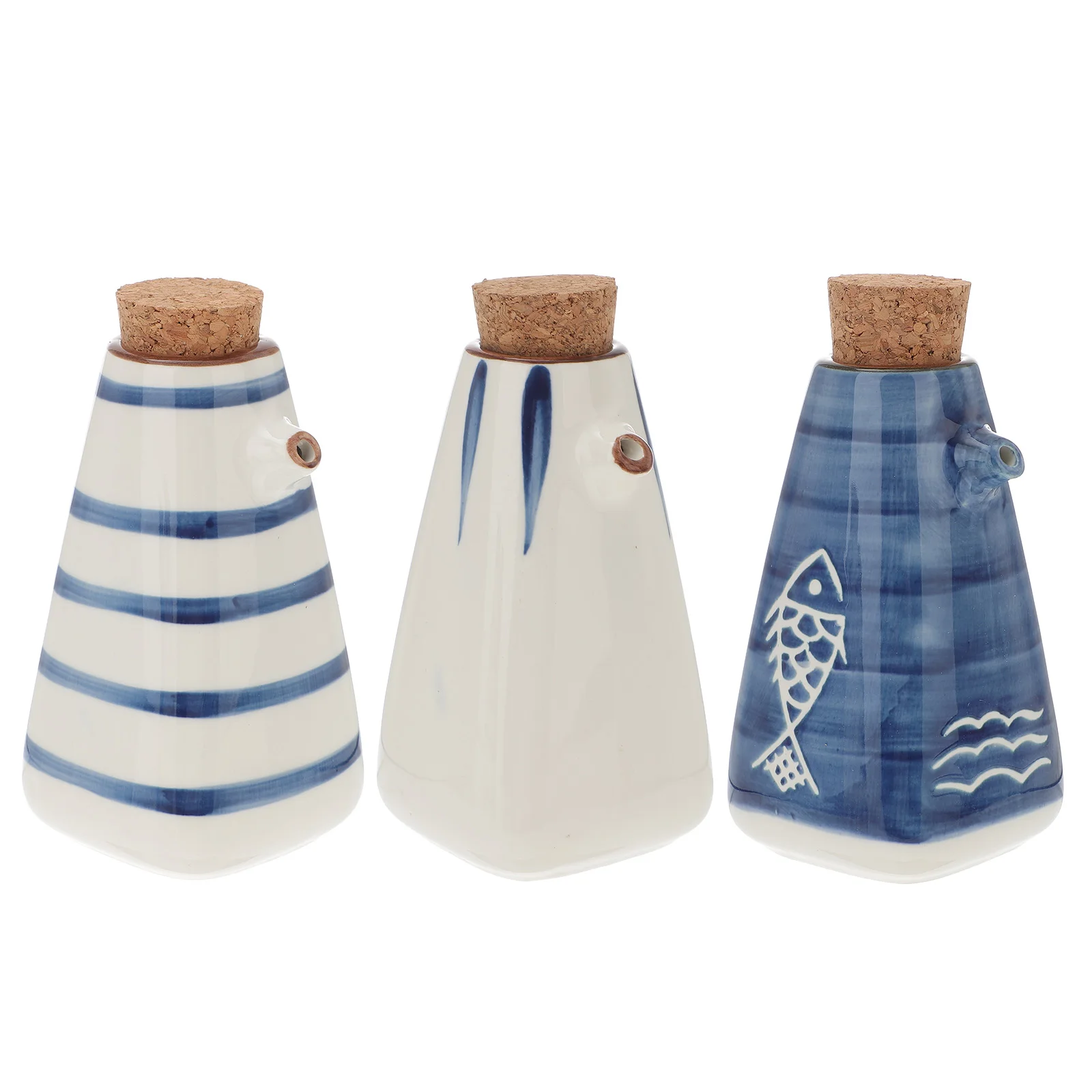 

3pcs Soy Sauce Bottles Hand-Painted Japanese Style Bamboo Lid Spice Container Kitchen Seasoning Storage Decorative Vinegar Pot