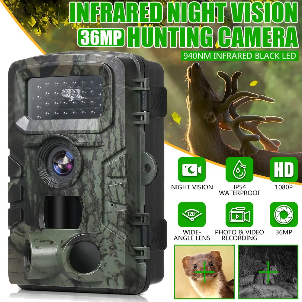 

36MP 1080P Hunting Trail Camera 0.3S Trigger Wildlife 940nm Night Vision Observation Scouting Farm Orchard Home Security Camera