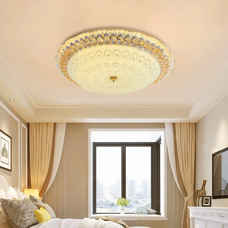 

Minimalist Led Crystal Ceiling Light Home Decoration Bedroom Round Living Room Glass Iron Three Color Remote Control Lamp