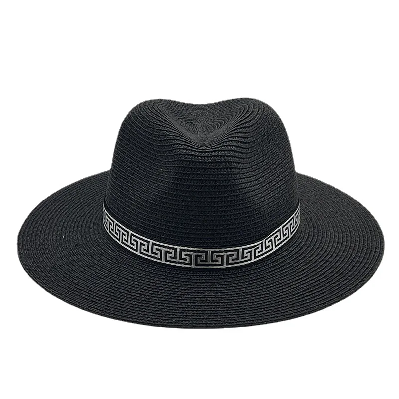 2022 New Panama Hard Top Shaped Straw Hat Summer Women/Men Wide Brim Beach Sun Cap UV Protection Fedora Hat Wedding Hat