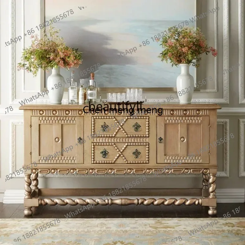 

LHY26 ss New style Custom furniture American solid wood carving flower entrance cabinet, French oak old dining side cabinet ss 8