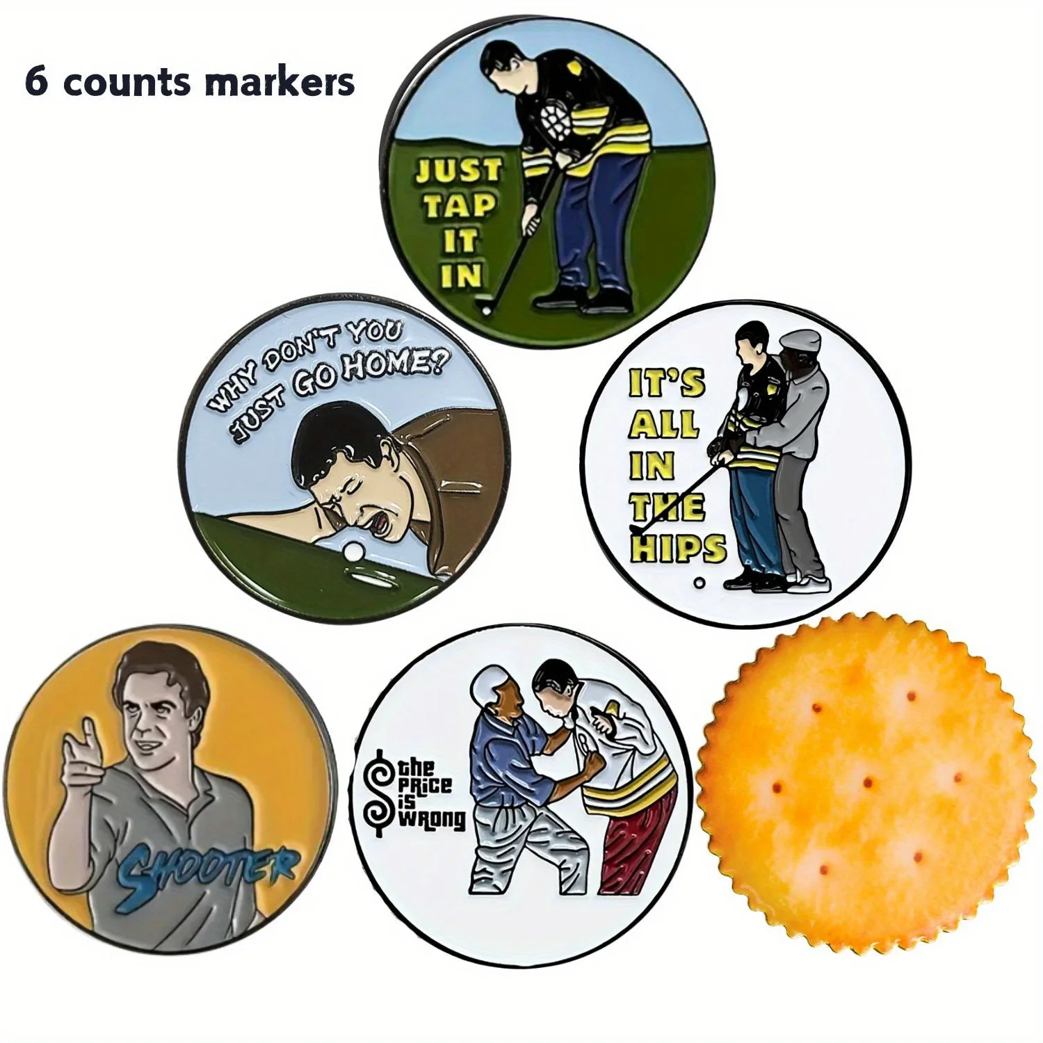 6 counts Funny Happy Gilmore Golf Ball Marker Sets, Golf Accessories for Men Golfers Dad Boyfriend Husband Birthday Fathers Day
