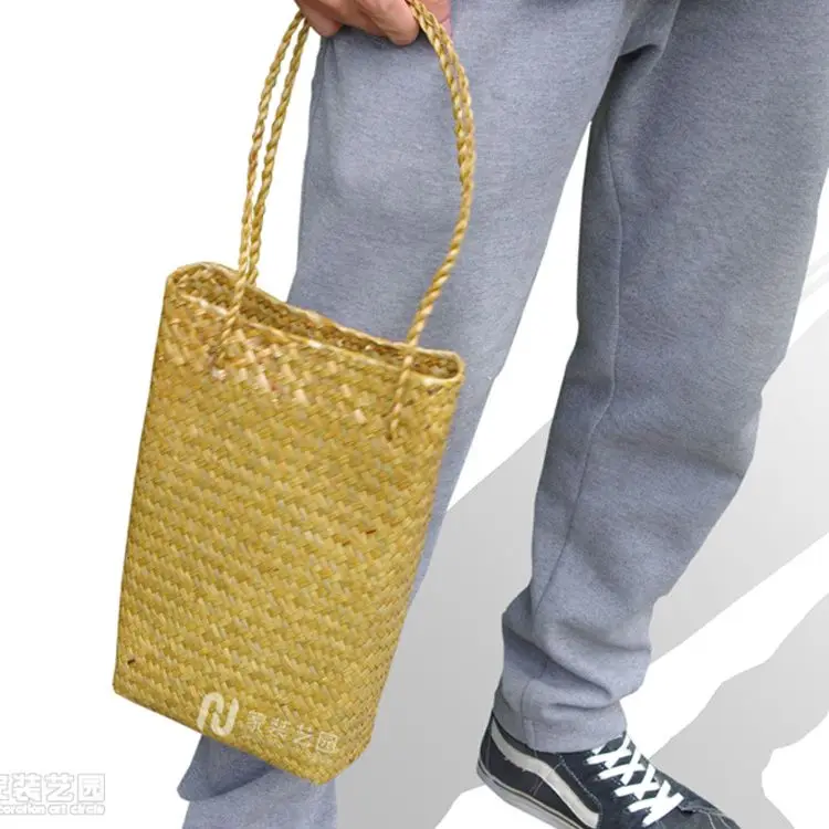 Bolso de paja informal para mujer, bolsa de hombro suave con cremallera Simple, estilo playero, Verano