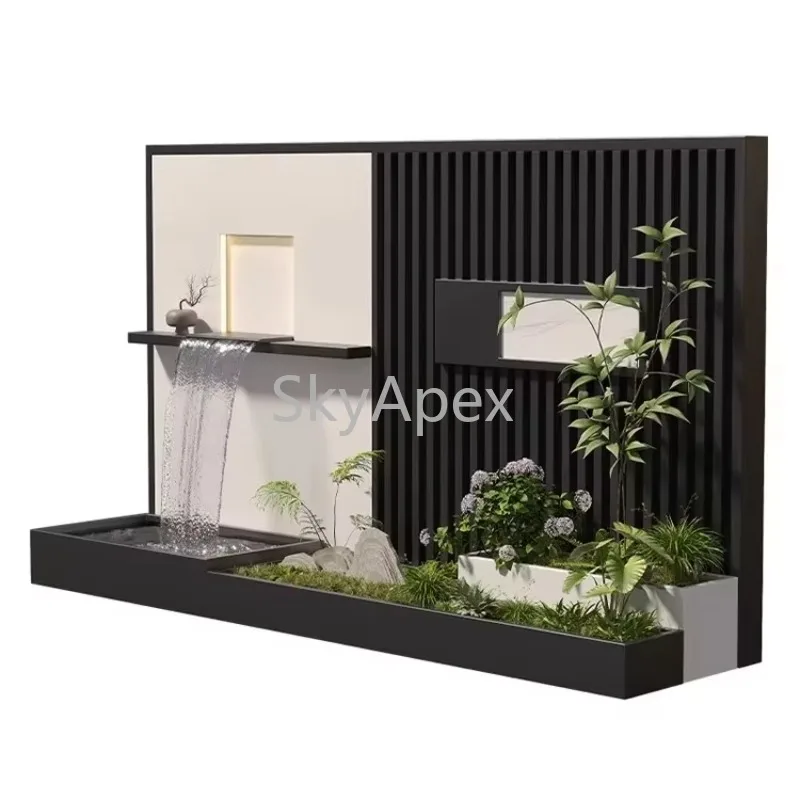 Stainless Steel Outdoor Running Water Screen - Durable Landscape  Wall with Fish Pond & Flower Box  For Courtyard Pool Furniture
