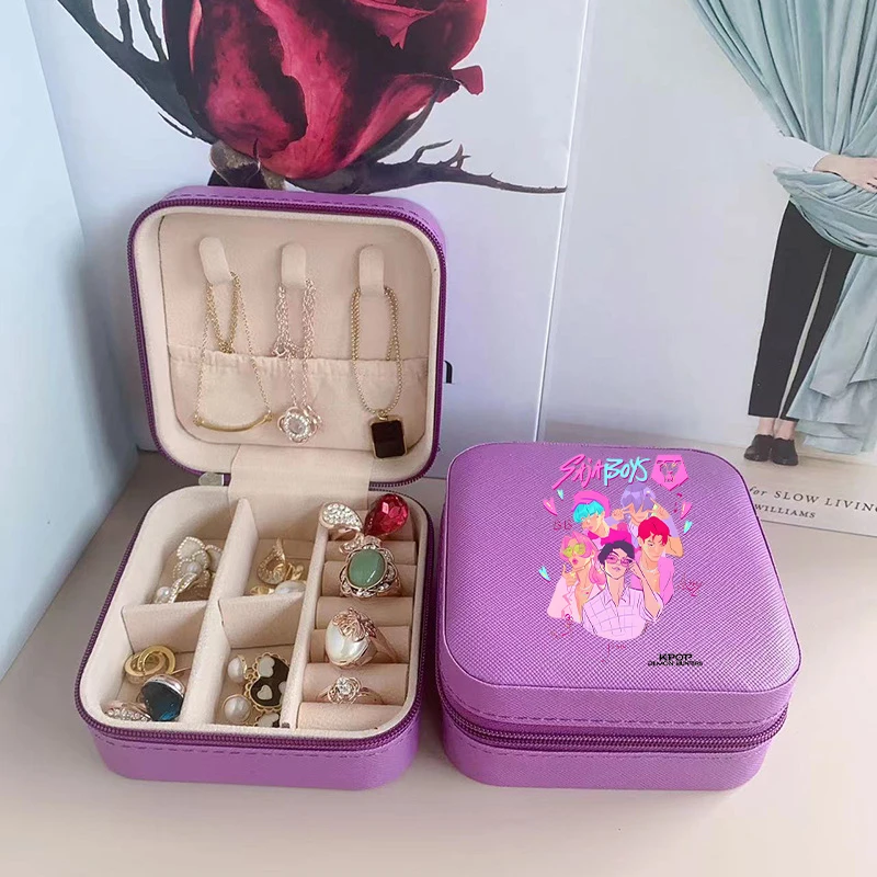 Caja de almacenamiento de joyería KPop Demon Hunter, joyero portátil ligero con patrón de dibujos animados, caja de almacenamiento impermeable, regalo para Amiga