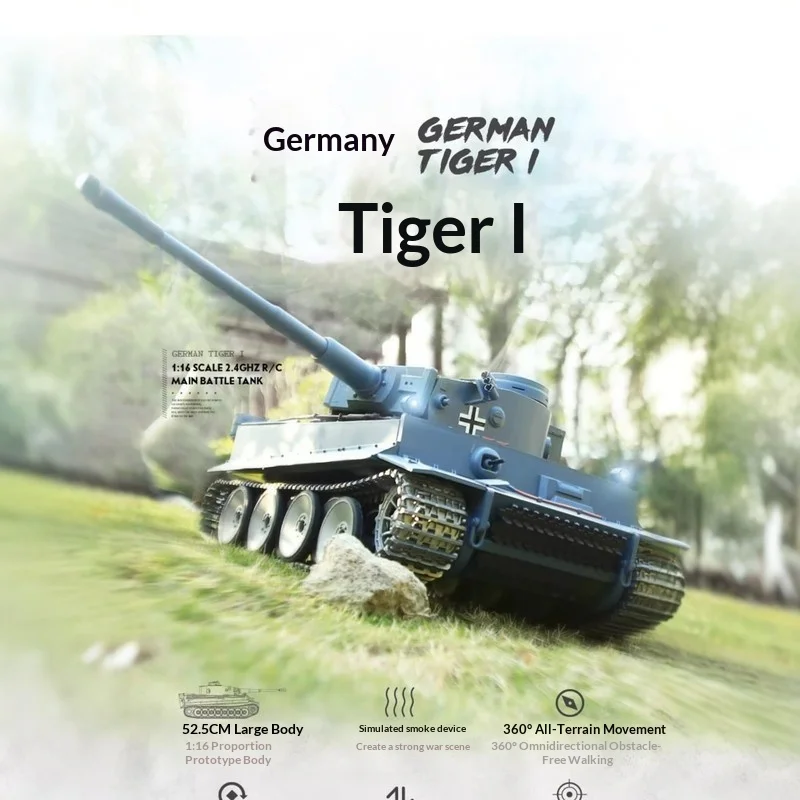 Heng Long RC Tiger I Battle Tank 1:16 Scale Metal Tracked Wireless Shooting Function Military Toy For Kids Hobby Collectors