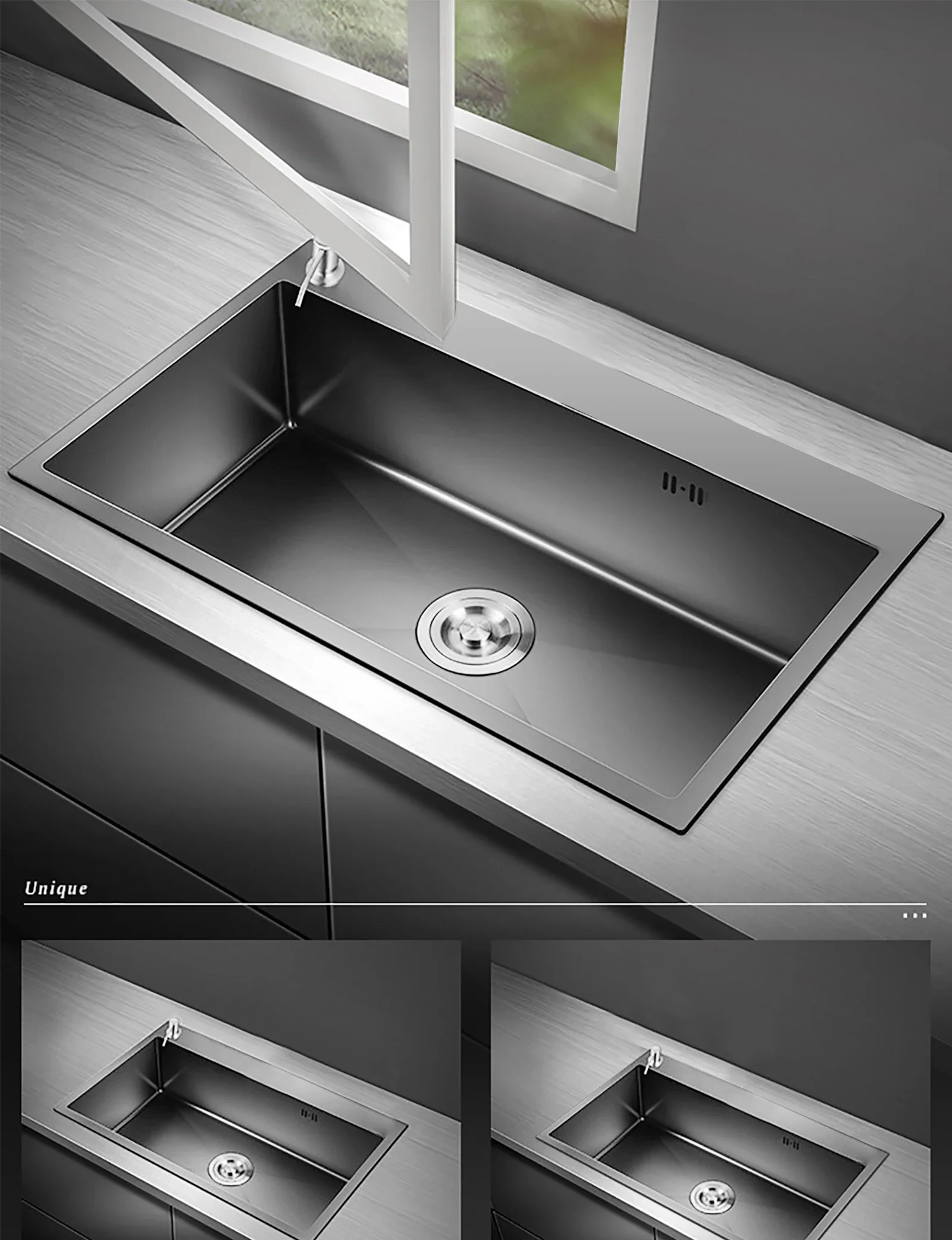 Kitchen Sink Black Stainless Steel Rectangle Sink Built-in Sink With Kitchen Soap Dispenser