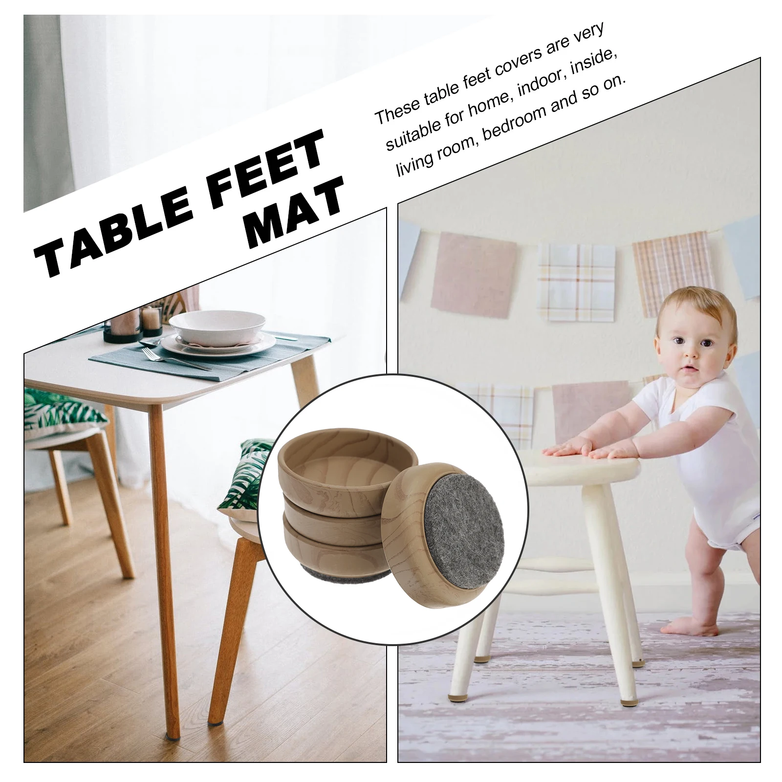 

Wood Grain Floor Protectors 4pcs Plastic Chair Leg Covers Nonslip Furniture Feet Caps Table Leg Mats Home Decor Brown