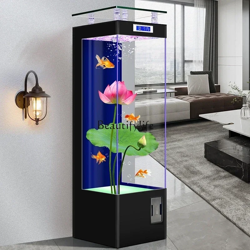FG26Fish Tank Living Room Small Floor Ecological Automatic Filter Super White Glass Aquarium Household