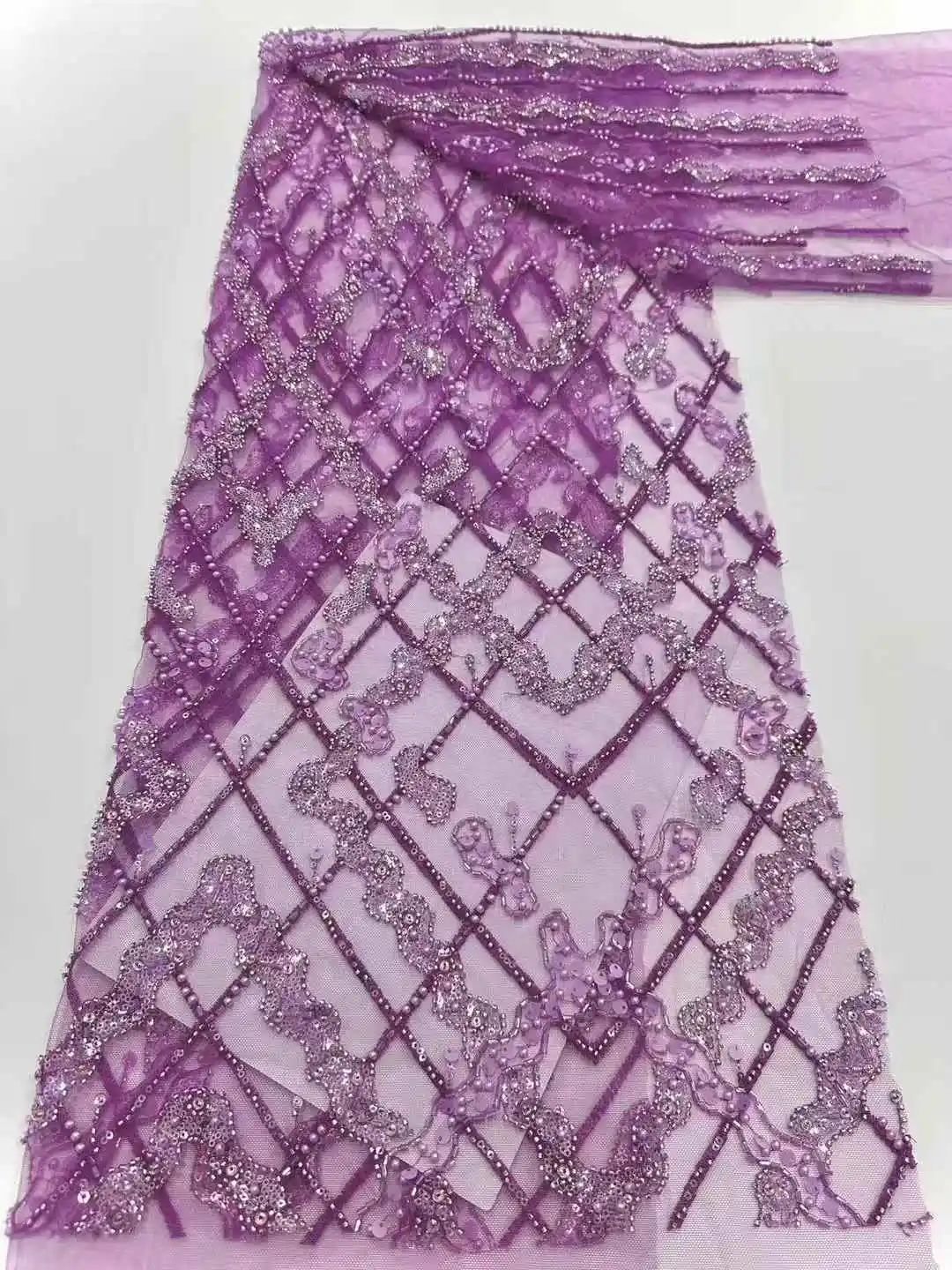 Luxury African Beaded 2025 High Quality Nigerian Sequins With Pearl Lace French Tulle Lace Fabric For Party Dress Sewing