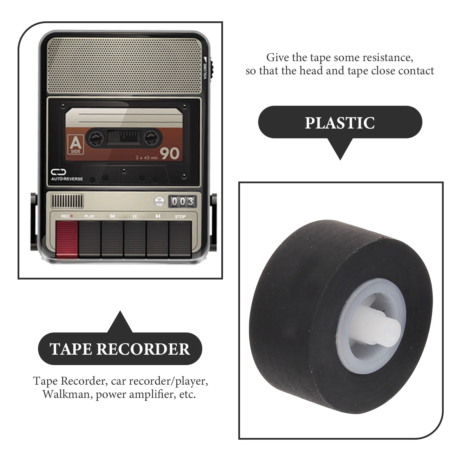 3 قطع عجلة الضغط VCR قرصة الأسطوانة مسجل الصوت أحزمة كاسيت الشريط البلاستيكي للراديو