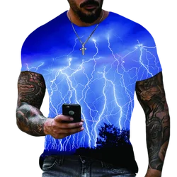 T-Shirt oversize da uomo nuova estate 2024 Casual Lightning Cool 3D magliette stampate digitali per uomo maglietta manica corta da uomo Hot