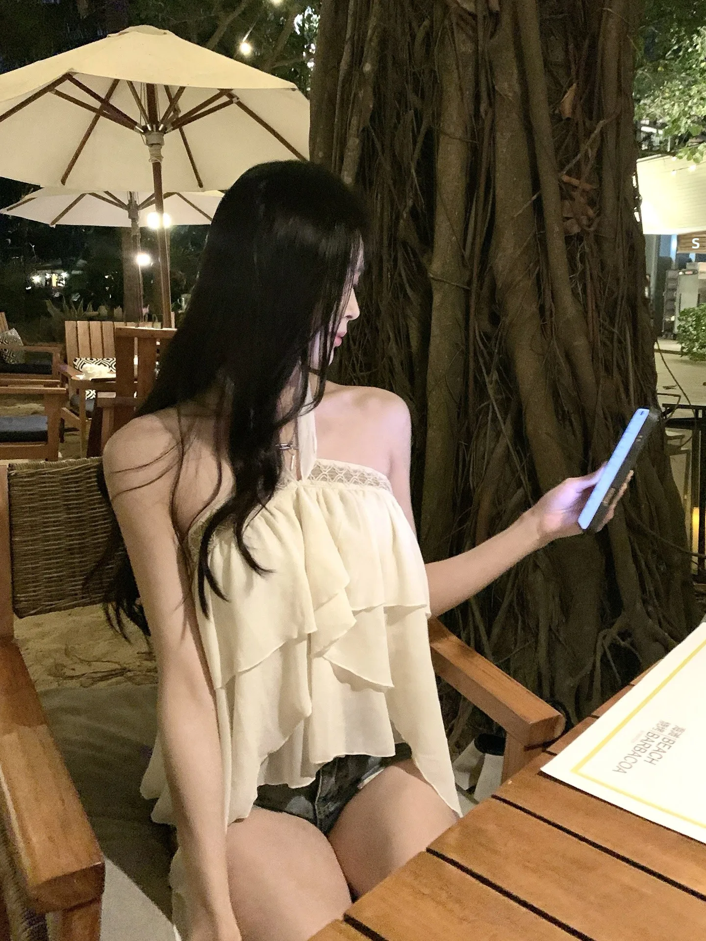 

Chenxi He Sexy Chiffon Strapless Top Women's Loose Fit Summer Fashionable Bell Sleeveless Tank Top Pure Desire Sensual Drifting