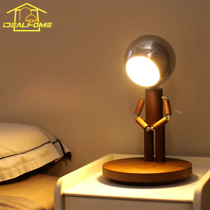 Cartoon Moon Penalty Station Table Lamp with USB Rechargeable Solid Wood Atmosphere Stepless Dimming Desk Lighte Bedroom Bedside