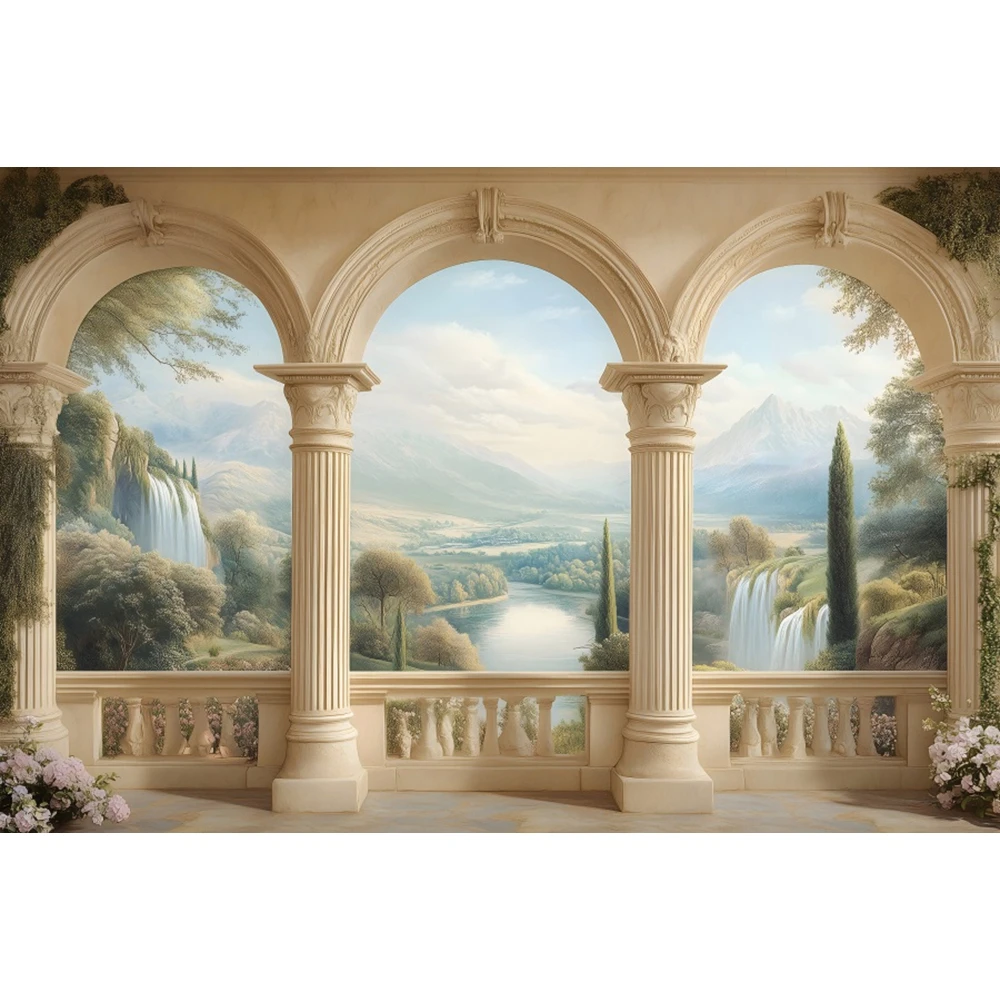 European Palace Photography Backdrop Vintage Palace Interior Arch Window Wedding Maternity Portrait Baby Background Photo Studio