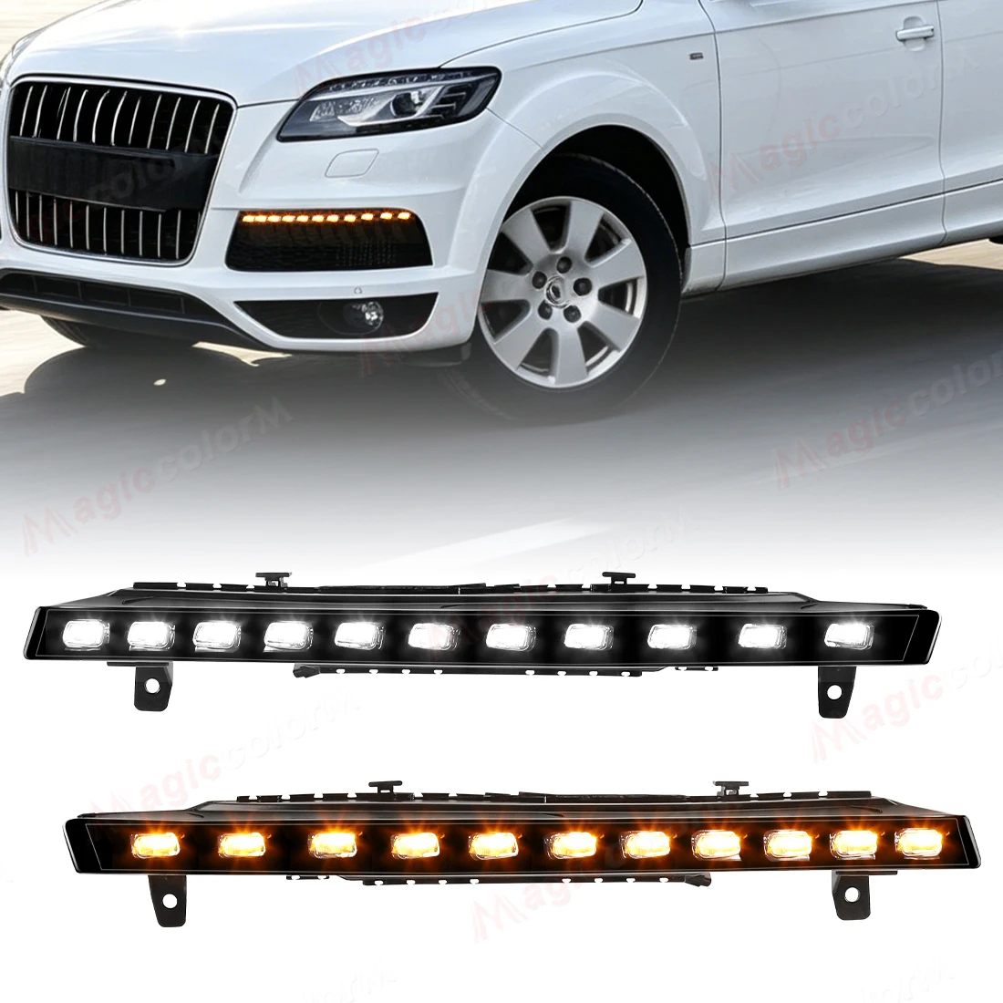 

2pcs Daylights For Audi Q7 2010-2015 DRL Turn Signal Lamps Daytime Running Light Front Bumper Driving Headlights 4L0953041E