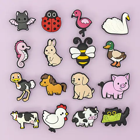 1PCS Cute Farm Animals Shoe Charms Cow Bunny Pink Pig Dog Cat Bee Horse Shoe Buckle Pin Accessories Women Men Shoe Decoration