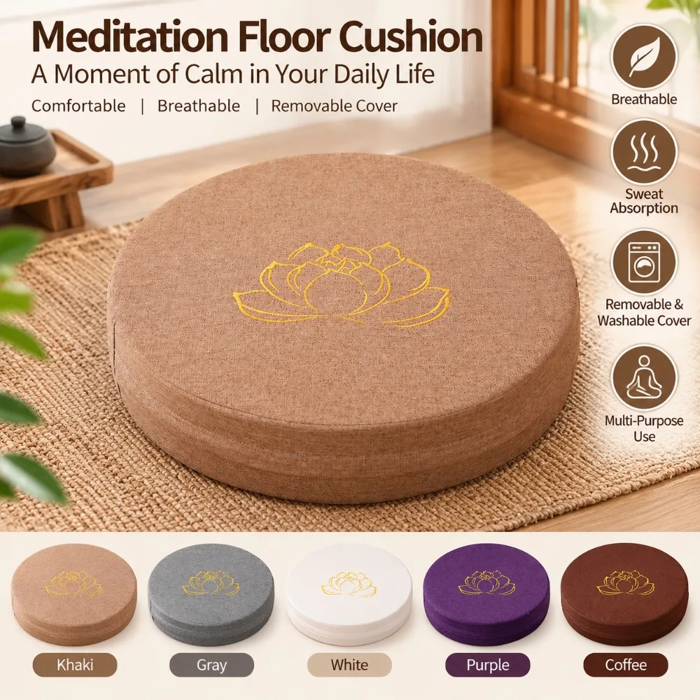 40X6CM Yoga Meditation Linen Cushion Hard Lotus Texture Meditation Cushion Backrest Pillow Tatami Mat Removable Washable