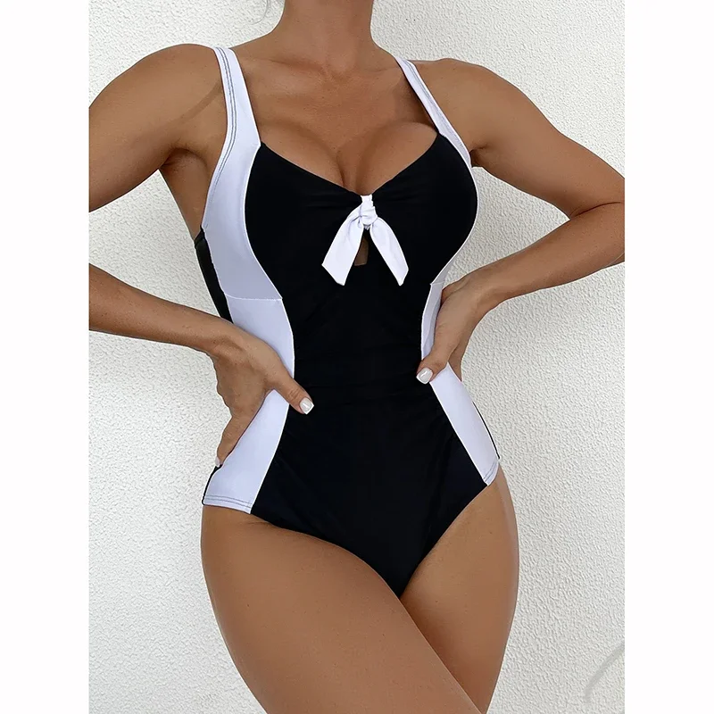 Sexy Block Color Swimwear Women Swimsuit 2025 New One Piece Swimsuit Bikini Bathing Suit Beachwear Biquini Female