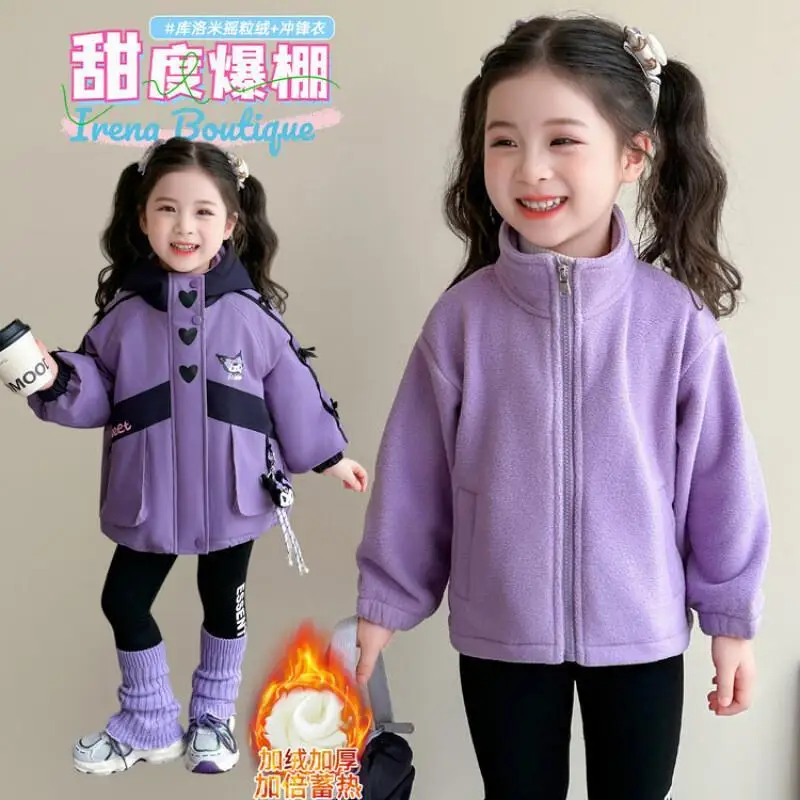 

Sanrio Kid Kuromi Plush Outdoor Jackets Cartoon Thickened Cotton-Padded Clothes Anime Autumn Winter Parka Cute Coat Girl Gift