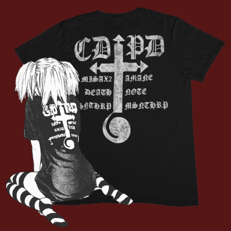 Misa Amane Death Note Pattern T-shirt Anime Manga Printed T-shirt Y2k Style Street Wear Short Sleeve Top