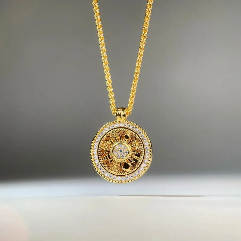 Elnar Jewelry Luxury 100% Real 18k Gold Men's and Women's Antique Gold Turning Compasses Pendant Necklace