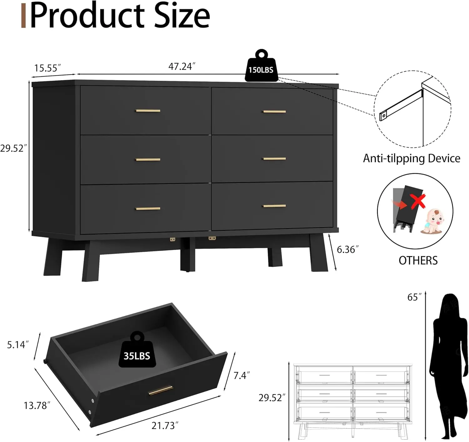 Commode double en bois avec base robuste en forme de X, commode pour chambre à coucher, meubles de Cisco modernes, commode de proximité, 6 MELWide