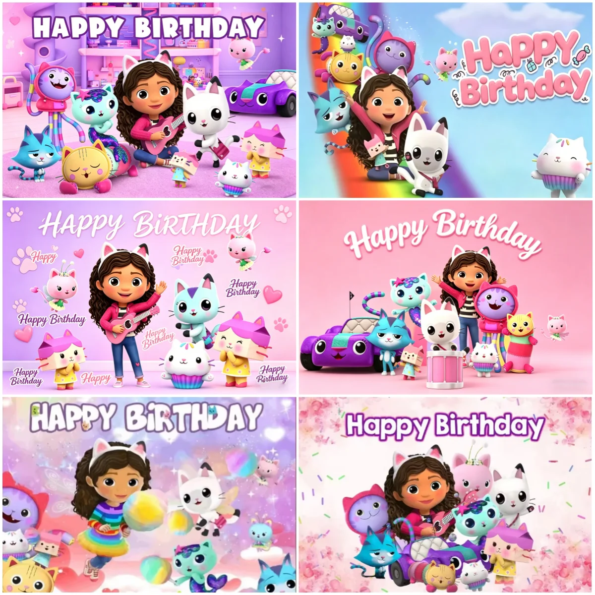 

Cartoon-Gabbys Dollhouse Children Birthday Party Decorations Pink Cat Pet Toy Background Boys Girls Celebrate Photography Photo
