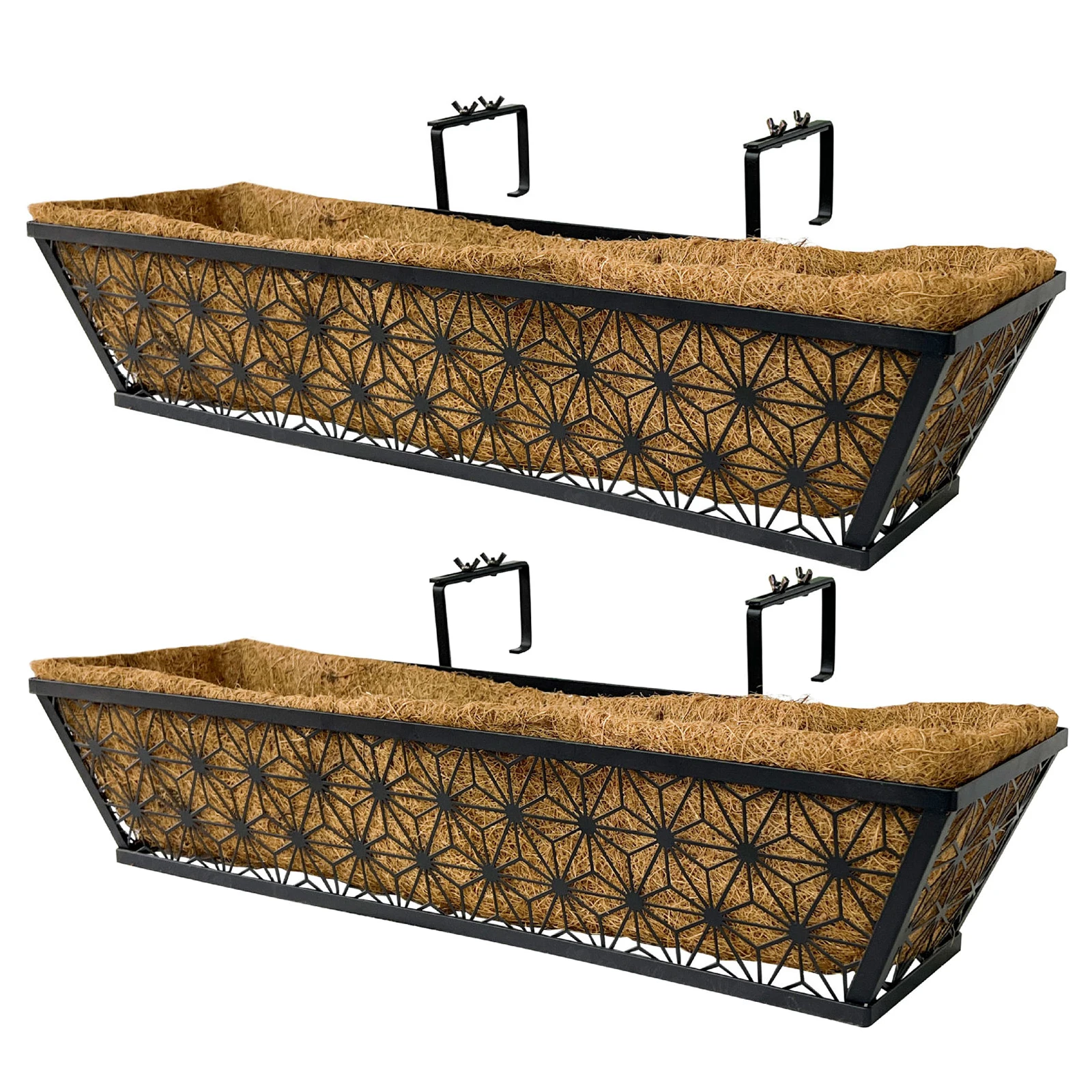 2pcs 24 Inch Window Deck Railing Planter Boxes with Coconut Liner Steel Hanging Flower Planter for Garden Balcony and Home Decor